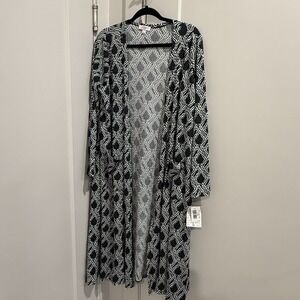 LuLaRoe Sarah Cardigan Womens L Black  Geometric Open Front Long Duster NWT‎